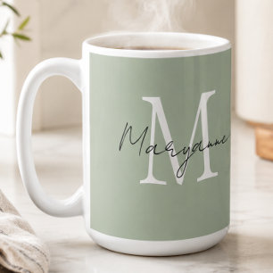 Mug Monogramme Moderne Nom Vert Sauge
