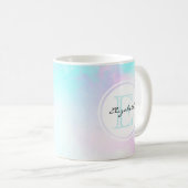 Mug Monogramme moderne Pastel Blue & Purple Aquarelle (Devant droit)