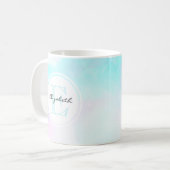 Mug Monogramme moderne Pastel Blue & Purple Aquarelle (Devant gauche)