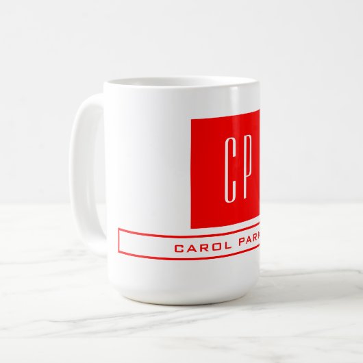 Mug Monogramme moderne Professionnel Nom simple Rouge  (Devant gauche)