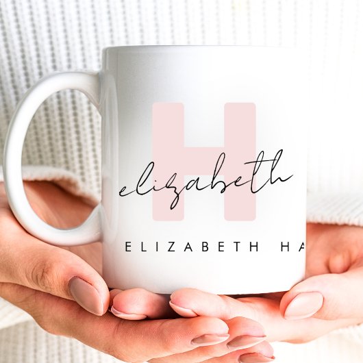 Mug Monogramme moderne Script Girl Blush rose initial