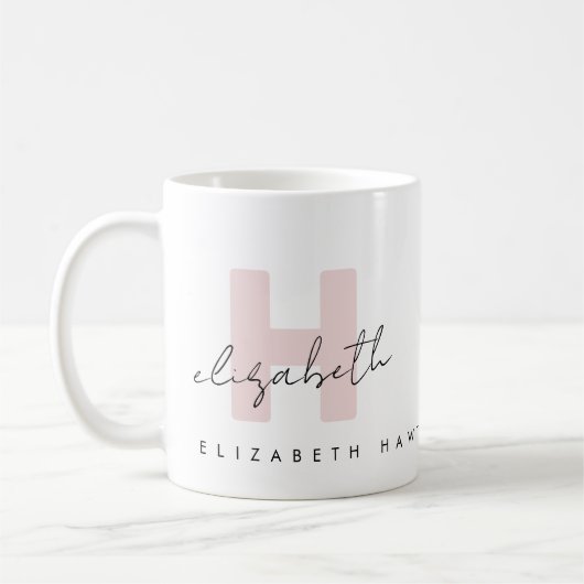 Mug Monogramme moderne Script Girl Blush rose initial (Gauche)