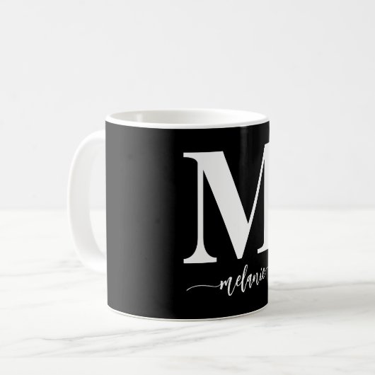 Mug Monogramme moderne simple Musique blanche noire (Devant gauche)