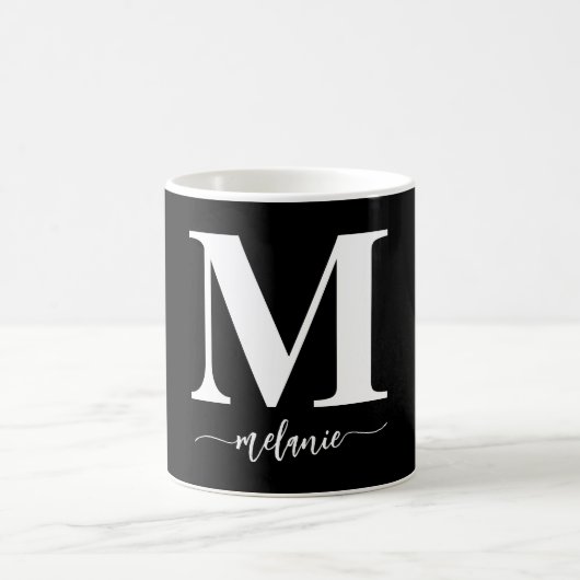Mug Monogramme moderne simple Musique blanche noire (Centre)