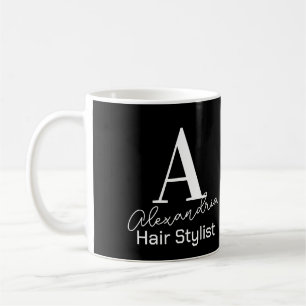 Mug Monogramme moderne Stylliste de cheveux noir et bl