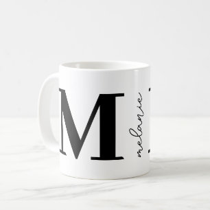 Mug Monogramme moderne tendance Nom Black White Café M