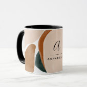 Mug Monogramme moderne vert rouille abstrait élégant (Devant gauche)