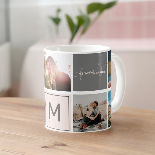 Mug Monogramme moderne votre famille 7 grille photo co