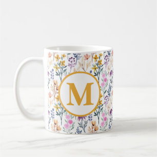 Mug Monogramme motif aquarelle fleurs printanières col