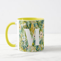 Monogramme motif aquarelle fleurs vert peintre