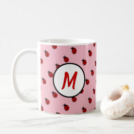 Mug Monogramme Motif de Ladybug mignon en rose et roug
