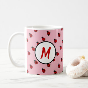 Mug Monogramme Motif de Ladybug mignon en rose et roug