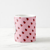 Mug Monogramme Motif de Ladybug mignon en rose et roug (Centre)