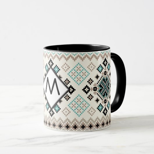Mug Monogramme Motif de pointillés de croix nordique (Devant droit)
