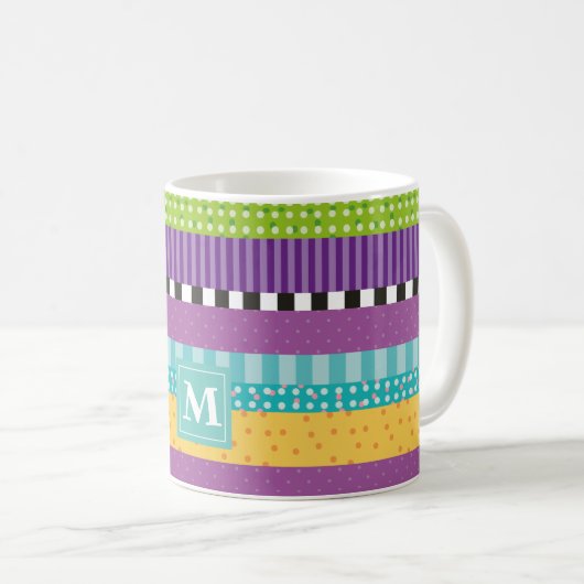 Mug Monogramme Motif de points de bande (Devant droit)