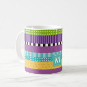 Mug Monogramme Motif de points de bande (Devant gauche)