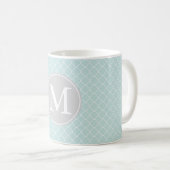 Mug Monogramme Motif de Quatrefoil bleu et blanc (Devant droit)