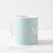Mug Monogramme Motif de Quatrefoil bleu et blanc (Devant gauche)