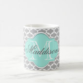 Mug Monogramme Motif élégant Grey Aqua (Centre)