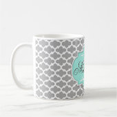 Mug Monogramme Motif élégant Grey Aqua (Gauche)