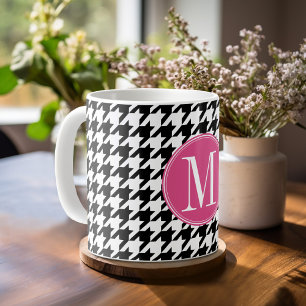Mug Monogramme Motif noir blanc rose chaud