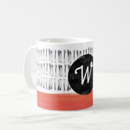 Mug monogramme motif noir orange moderne (Devant gauche)