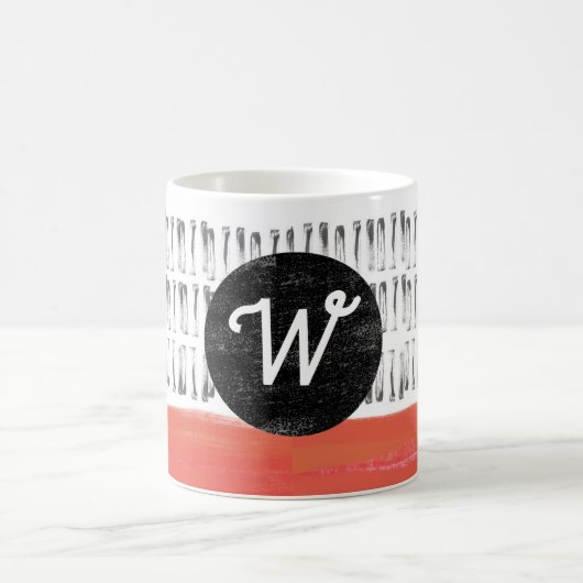 Mug monogramme motif noir orange moderne (Centre)