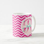 Mug Monogramme Motif rose Chevron (Devant droit)