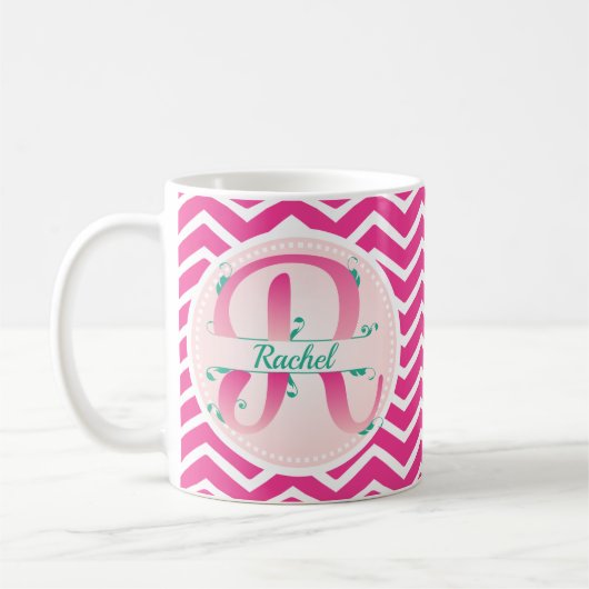 Mug Monogramme Motif rose Chevron (Gauche)