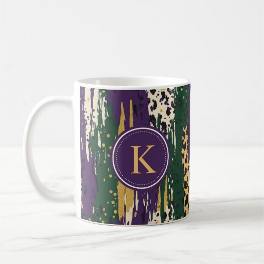 Mug Monogramme Motif vert violet or brosses (Gauche)