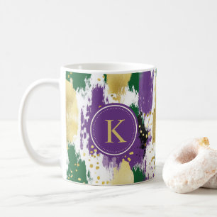 Mug Monogramme Motif vert violet or brosses
