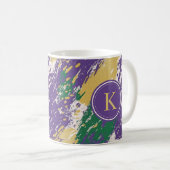 Mug Monogramme Motif vert violet or brosses (Devant droit)