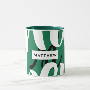 Mug Monogramme Musique Vert Noir Et Blanc