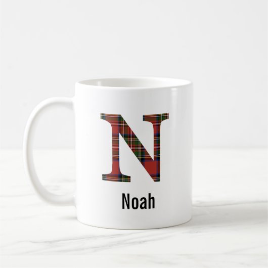 Mug Monogramme N Plaid Rouge Stewart (Gauche)