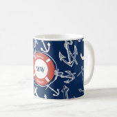 Mug Monogramme nautique Ancre bleu marine Motif (Devant droit)