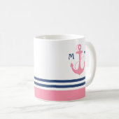 Mug Monogramme nautique rose (Devant droit)