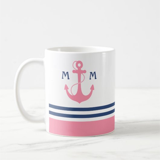 Mug Monogramme nautique rose (Gauche)