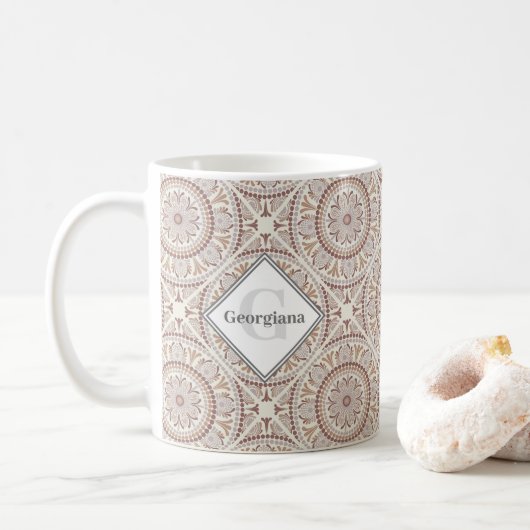 Mug Monogramme Neutres Chauds Point Mandala Diamond Ca (Avec donut)