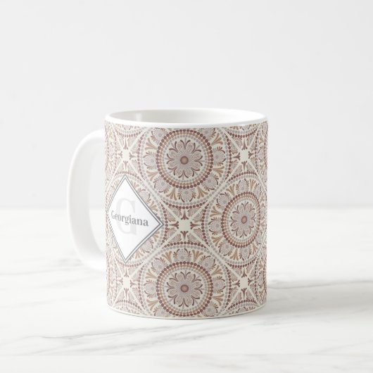 Mug Monogramme Neutres Chauds Point Mandala Diamond Ca (Devant gauche)