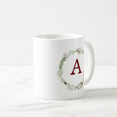 Mug Monogramme Noël Wreath cadeau de vacances (Devant droit)