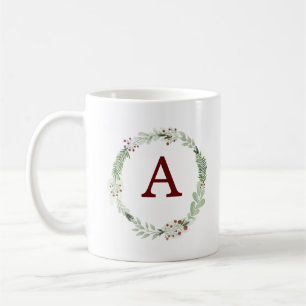 Mug Monogramme Noël Wreath cadeau de vacances