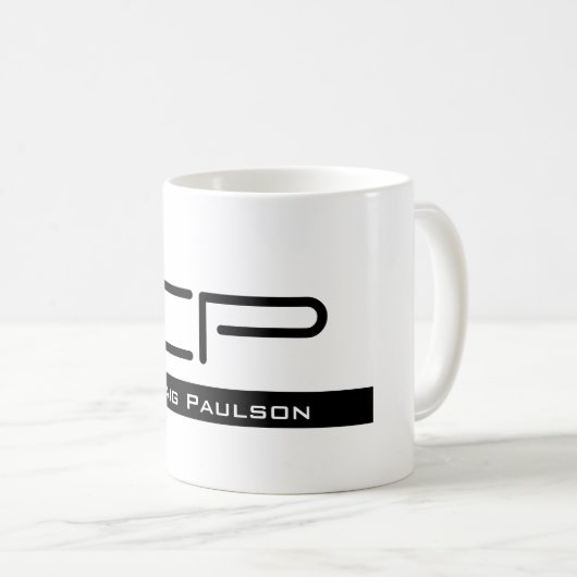 Mug Monogramme noir blanc Nom Plaque moderne Simple (Devant droit)
