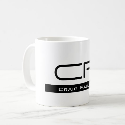 Mug Monogramme noir blanc Nom Plaque moderne Simple (Devant gauche)