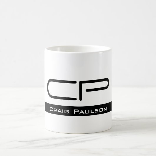 Mug Monogramme noir blanc Nom Plaque moderne Simple (Centre)