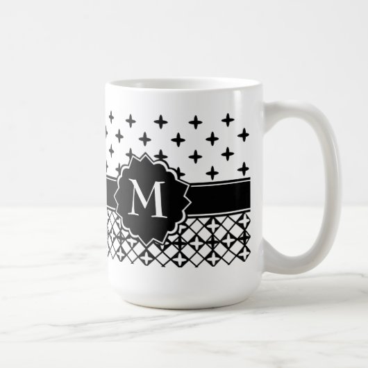 Mug Monogramme noir blanc Quatrefoil (Droite)
