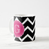 Mug Monogramme noir Chevron rose chaud (Devant gauche)