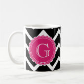 Mug Monogramme noir Chevron rose chaud (Gauche)