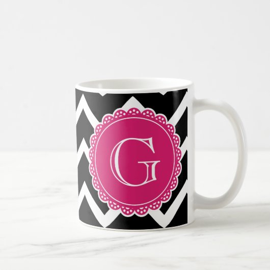 Mug Monogramme noir Chevron rose chaud (Droite)