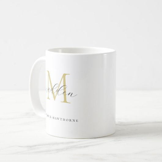 Mug Monogramme noir | Élégant Script Nom Son (Devant gauche)