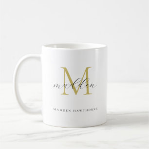 Mug Monogramme noir   Élégant Script Nom Son